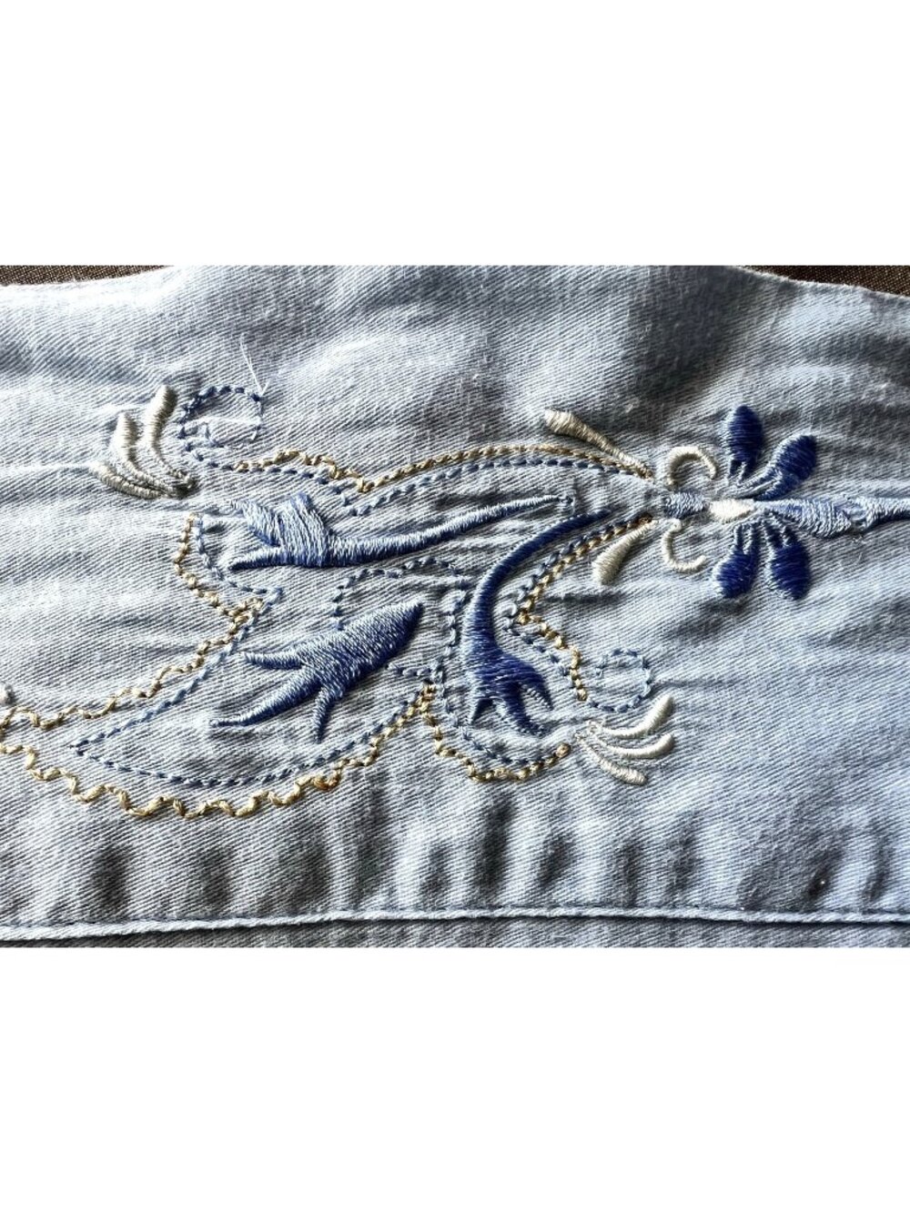 Blue Embroidered Sheet Full Size 100% Cotton 79”W X 95”L French Cottage Vintage